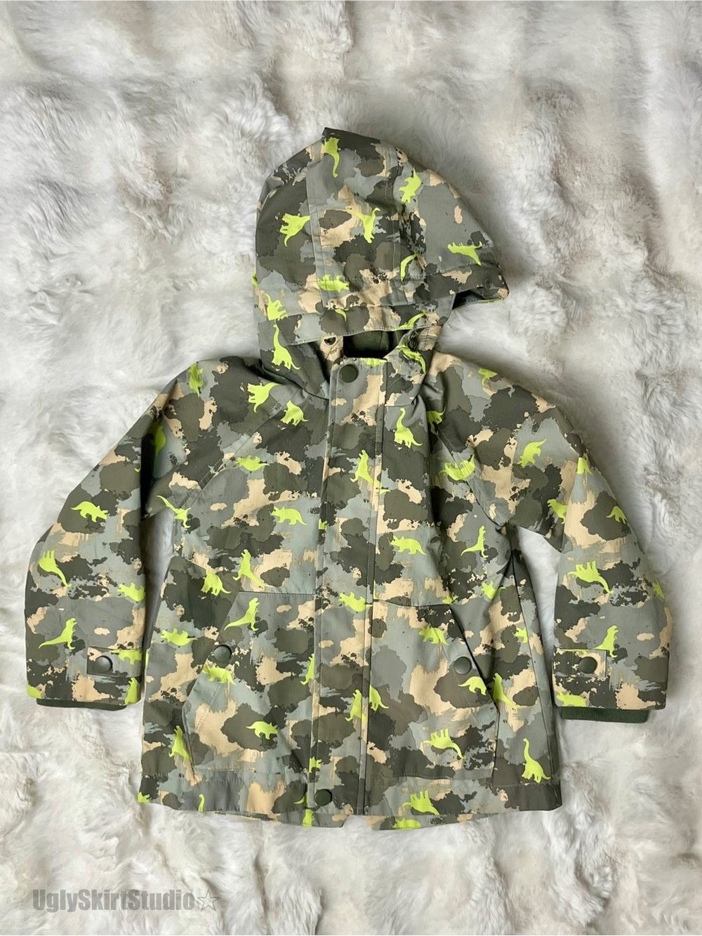 Dip Toddler Boys Size 3T Dinosaur Camo Hooded Rain Jacket Windbreaker